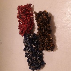 Tigers eye,  blue lapis and red coral bracelets